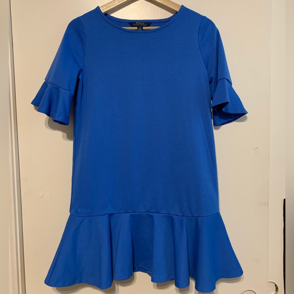 Polo Ralph Lauren Blue Ruffle Trim Dress Size 14